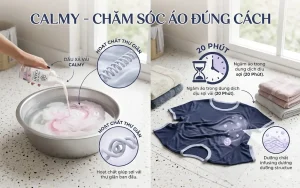 Hướng dẫn ngâm áo thun bị giãn cổ trong dung dịch nước ấm và dầu xả để làm dịu sợi vải