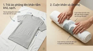 Cách sử dụng khăn tắm lớn để thấm nước cho áo thun thay vì vắt xoắn nhằm phục hồi form áo bị giãn