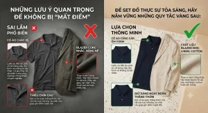Cận cảnh cổ áo polo cứng cáp chỉn chu phối cùng áo khoác blazer vải linen nhẹ nhàng