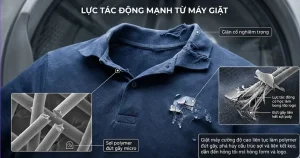 Lực tác động cường độ cao từ máy giặt làm đứt gãy sợi polymer gây giãn cổ áo và bong tróc logo