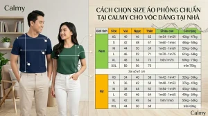 Bảng thông số chọn size áo phông chuẩn tại Calmy cho vóc dáng hoàn hảo, đúc kết từ 40 năm kinh nghiệm may mặc.
