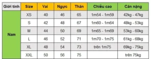 Bảng thông số chọn size áo nam chuẩn tại Calmy cho vóc dáng hoàn hảo.