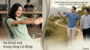 Người mẫu mặc áo phông Calmy chất liệu vải cao cấp mềm mại mang lại sự thoải mái trong từng cử động.